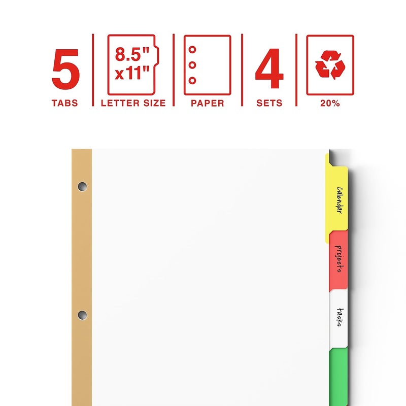 Staples 477148 Big Tab Write-On Blank Paper Dividers 5-Tab Multicolor 4 Sets/PK - Image 5